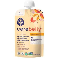 Cerebelly Bone Broth Sweet Potato Pinto Bean Chicken Broth Baby Meals Pouch - 4oz