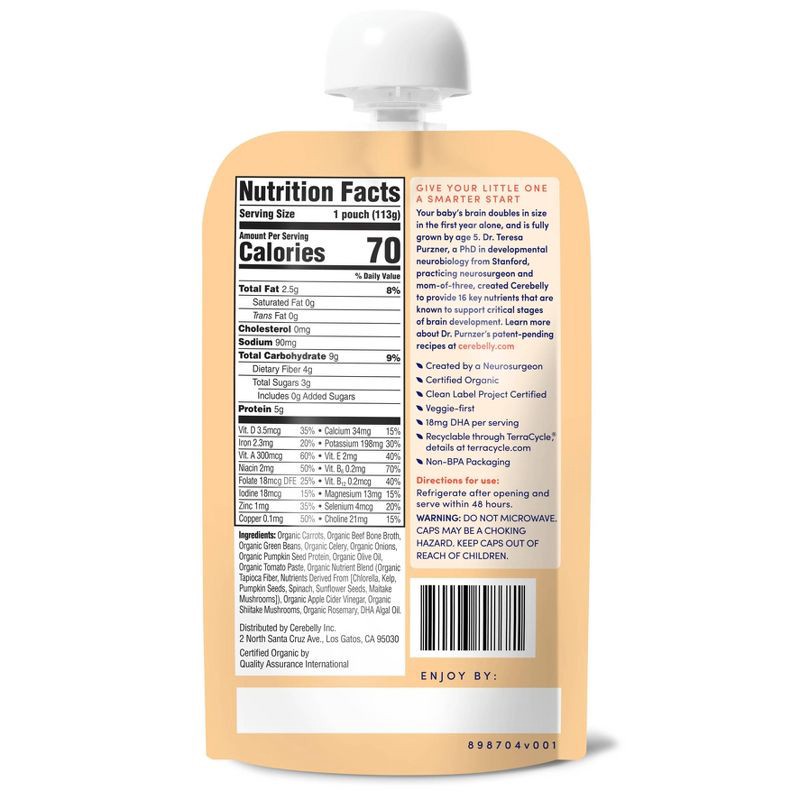 slide 2 of 3, Cerebelly Bone Broth Baby Meals Pouch - Carrot Beef Broth - 4oz, 4 oz