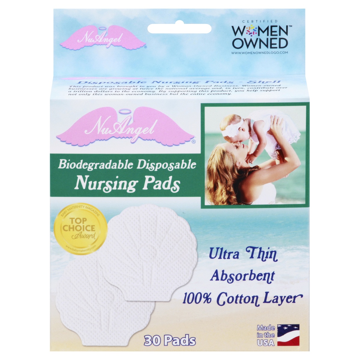 slide 1 of 1, NuAngel Biodegradable Disposable Ultra Thin Nursing Pads 30 ea, 30 ct