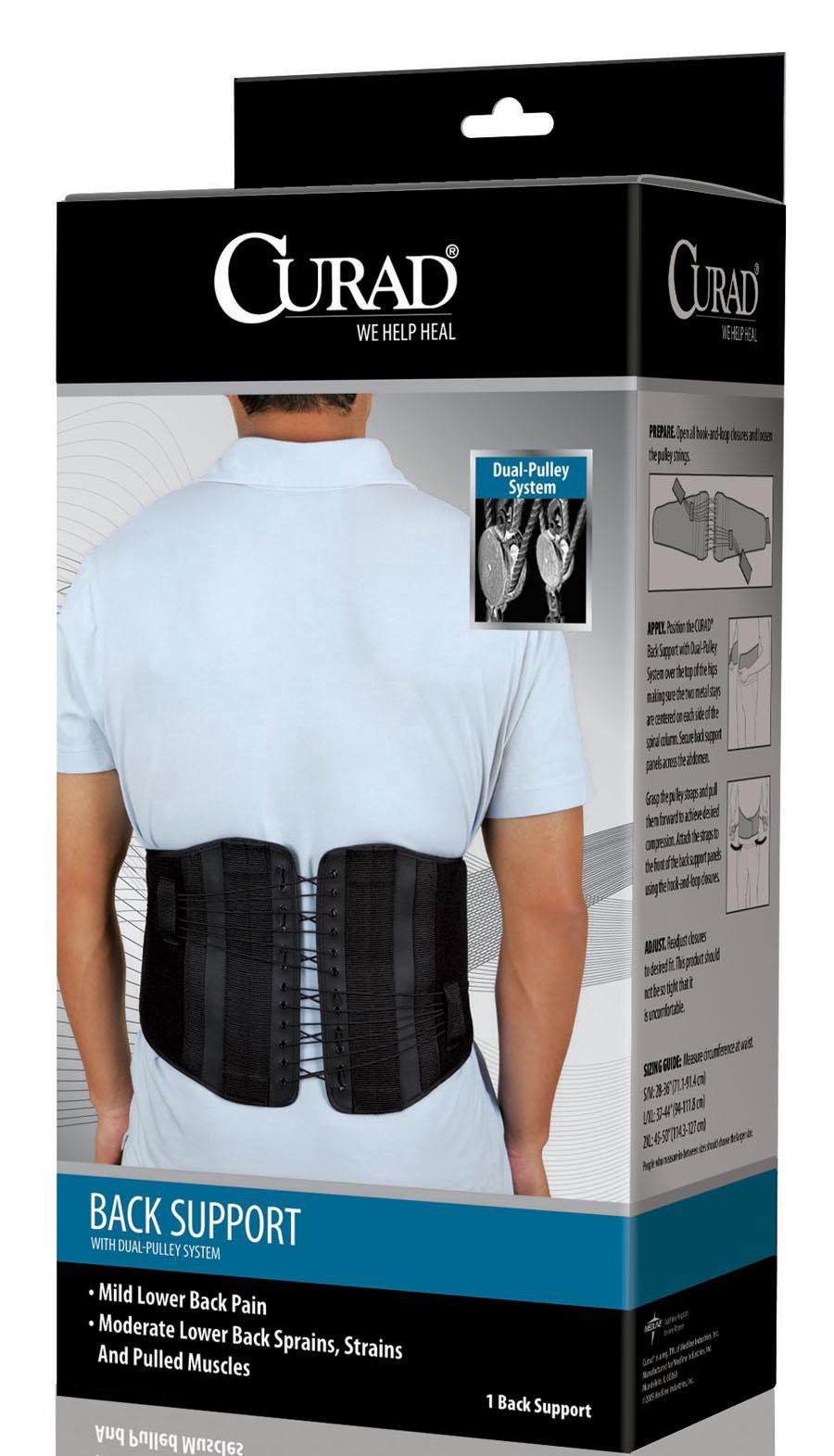 slide 1 of 1, Curad + Back Support W/Dual-Pulley System, M/S, 1 ct
