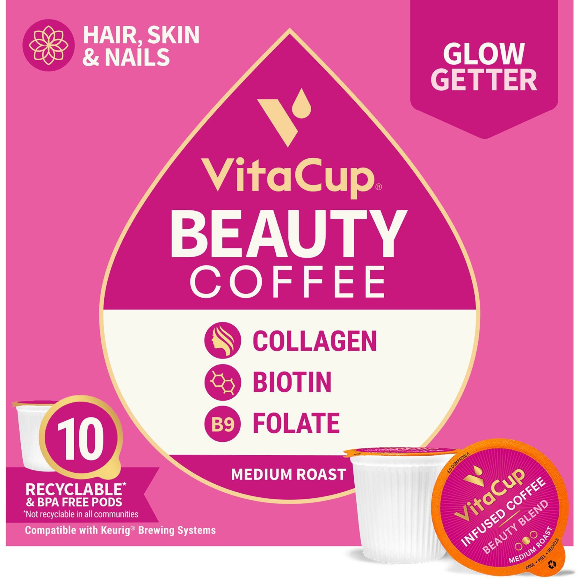 slide 1 of 1, VitaCup Infused Beauty Blend Coffee (Hair, Skin & Nails) Single Serve Pods, 16 ct