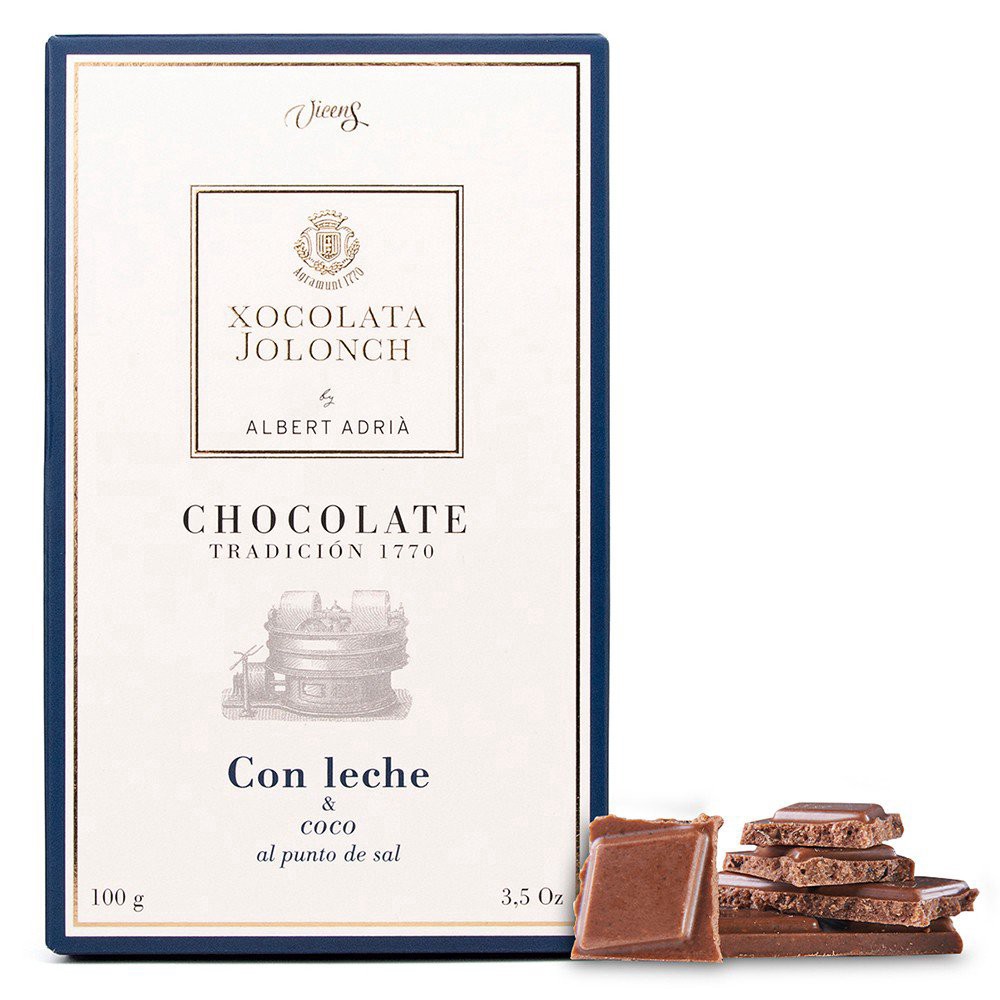slide 1 of 1, Xocolata Jolonch Coconut & Salt Milk Chocolate Bar, 100 gram