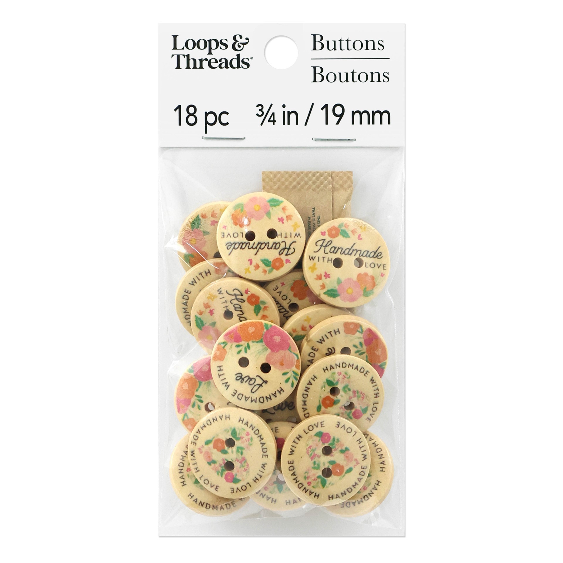 slide 2 of 3, Floral Wooden Buttons By Loops & Threads, 0.75 in