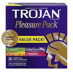 Trojan Pleasure Pack Assorted Lubricated Condoms Value Pack - 36 Count