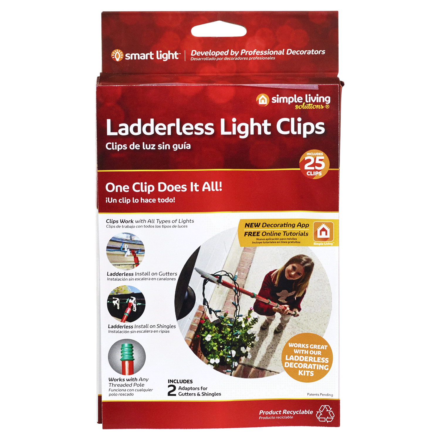 slide 1 of 1, Simple Living Innovations Ladderless Light Clips With Pole Adapters, 25 ct