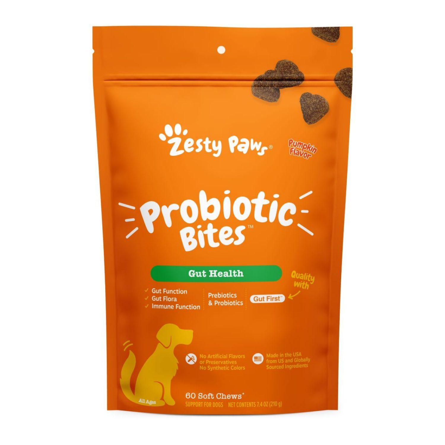 slide 2 of 5, Zesty Paws Gut Health Pumpkin Flavor Probiotic Bites 60 Soft Chews, 60 ct