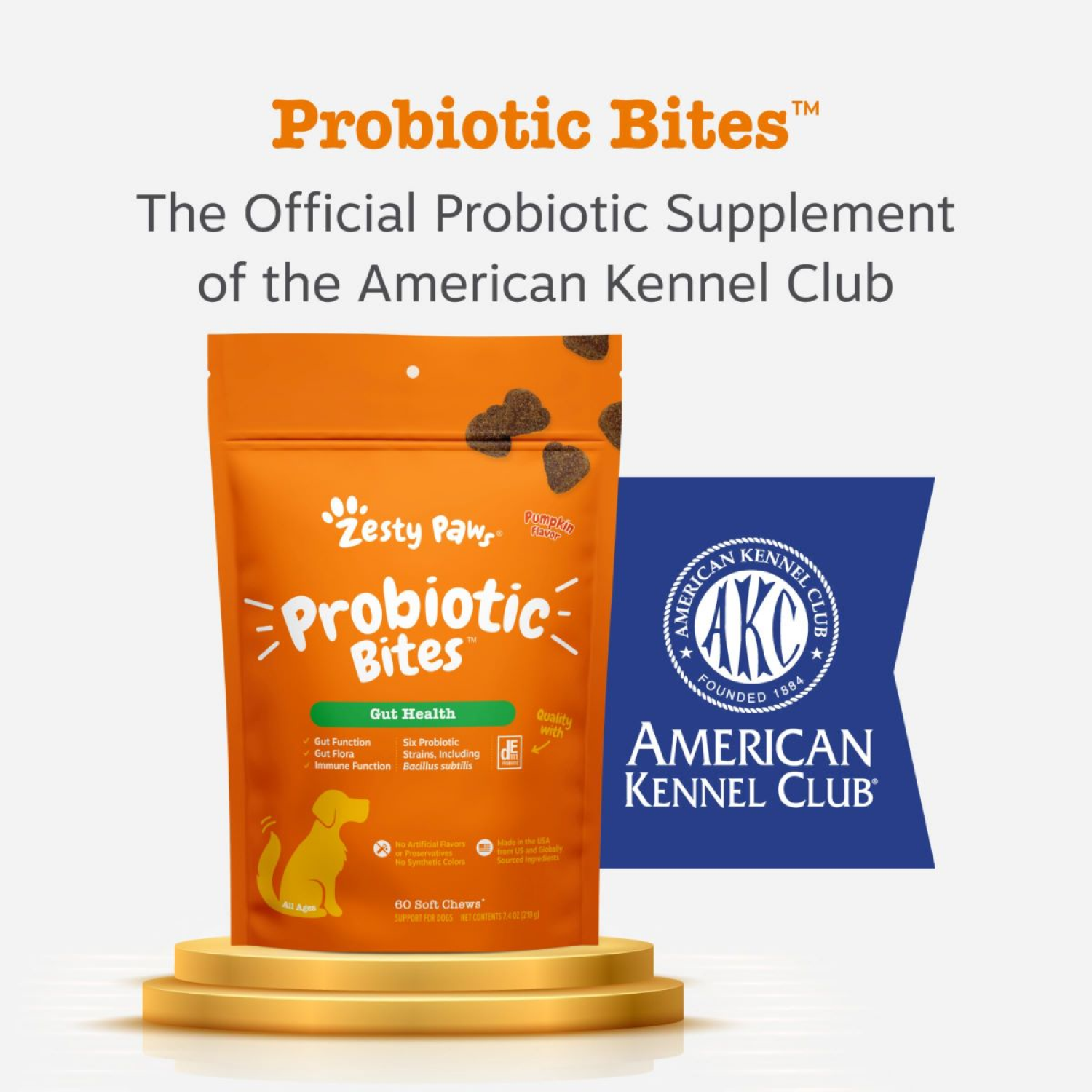 slide 1 of 5, Zesty Paws Gut Health Pumpkin Flavor Probiotic Bites 60 Soft Chews, 60 ct