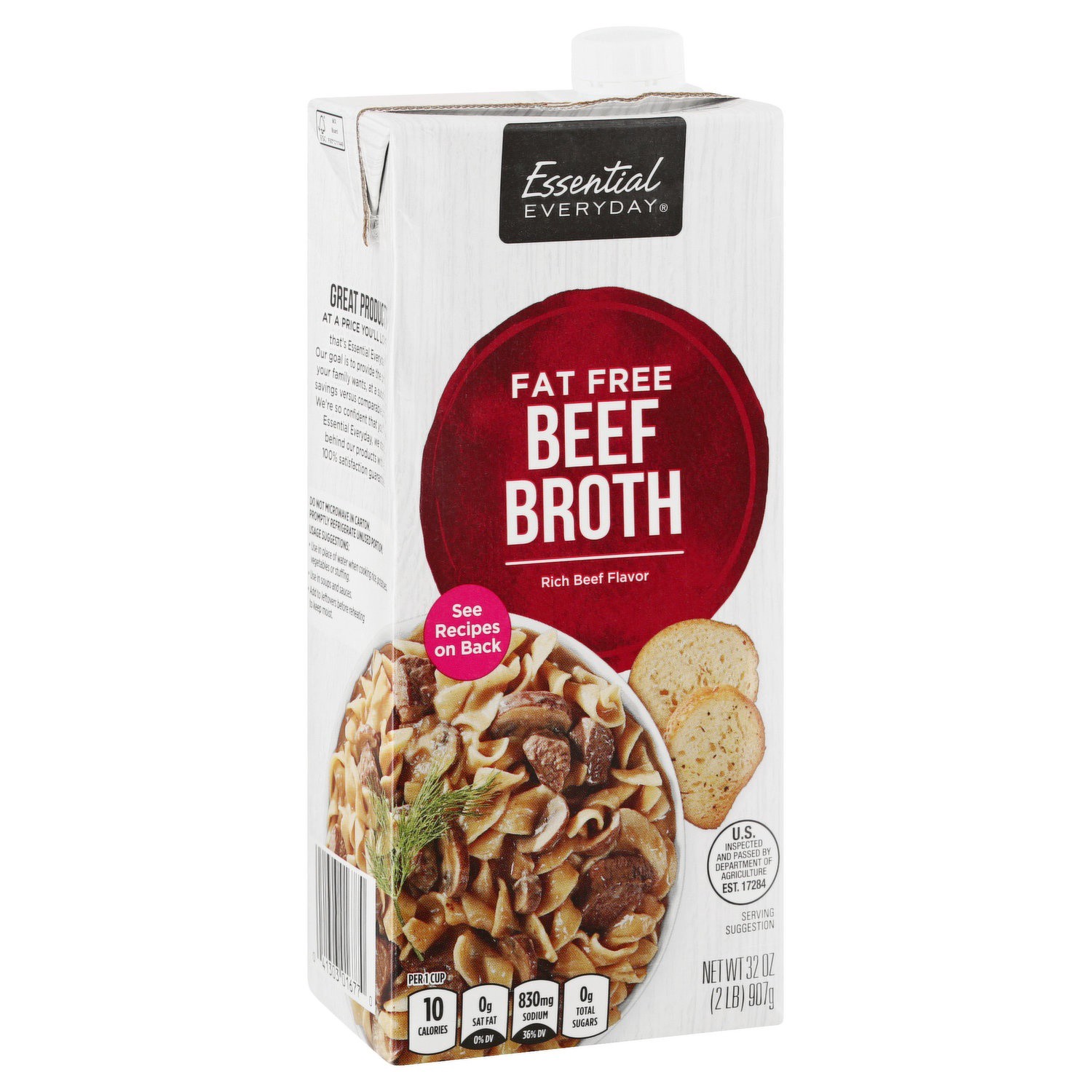 slide 1 of 1, Essential Everyday Fat Free Beef Broth, 32 oz