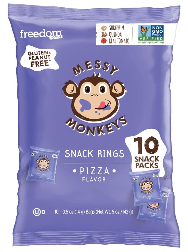 slide 1 of 1, Messy Monkeys Snack Rings, Pizza Flavor, 10 ct