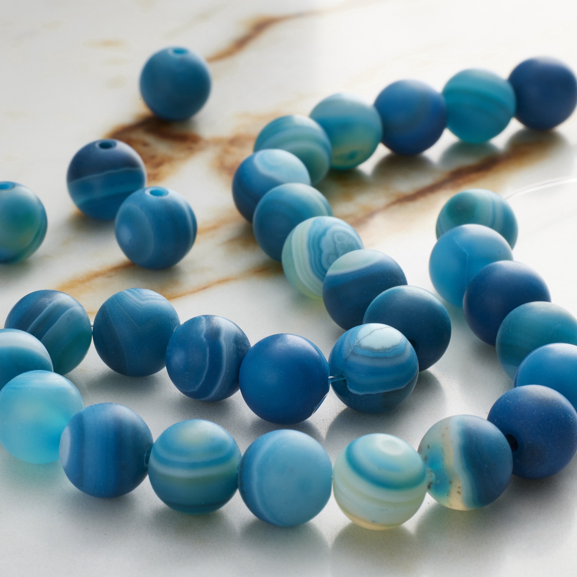 slide 2 of 3, Blue Matte Striped Agate Round Beads, 8mm By Bead Landing, 8mm