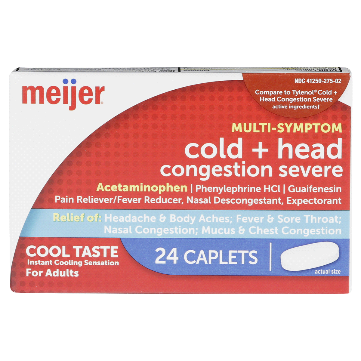 slide 1 of 17, Meijer Cold + Head Congestion Severe, Cool Taste, 24 ct