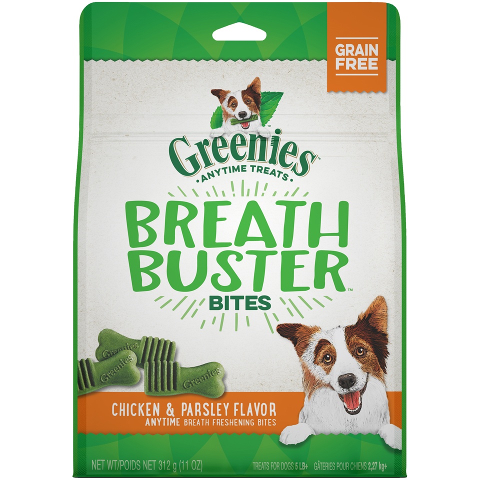 slide 1 of 1, Greenies Breath Buster Bites Chicken & Parsley Flavor Treats for Dogs, 11 oz