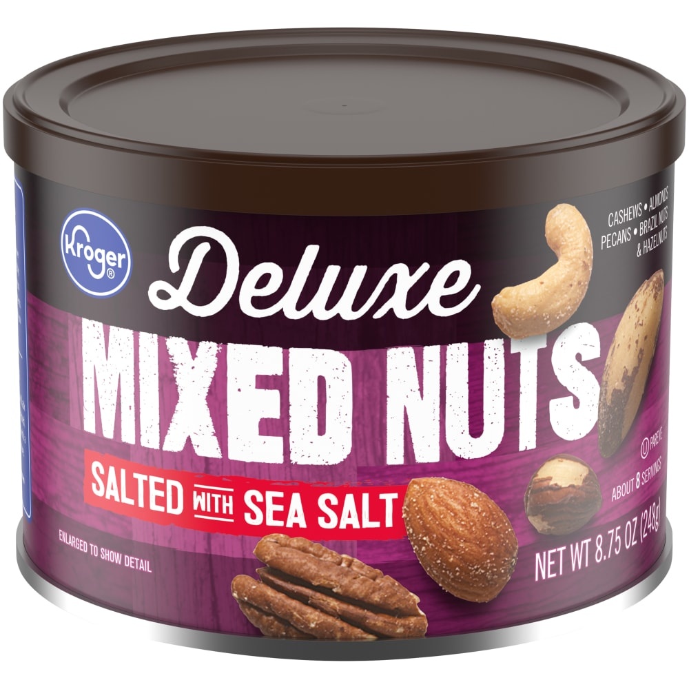 slide 1 of 1, Kroger Deluxe Salted With Sea Salt Mixed Nuts, 8.75 oz