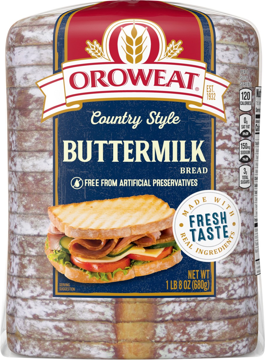 slide 2 of 7, Oroweat Country Style Buttermilk Bread, 24 oz, White Bread, Bag, 24 oz