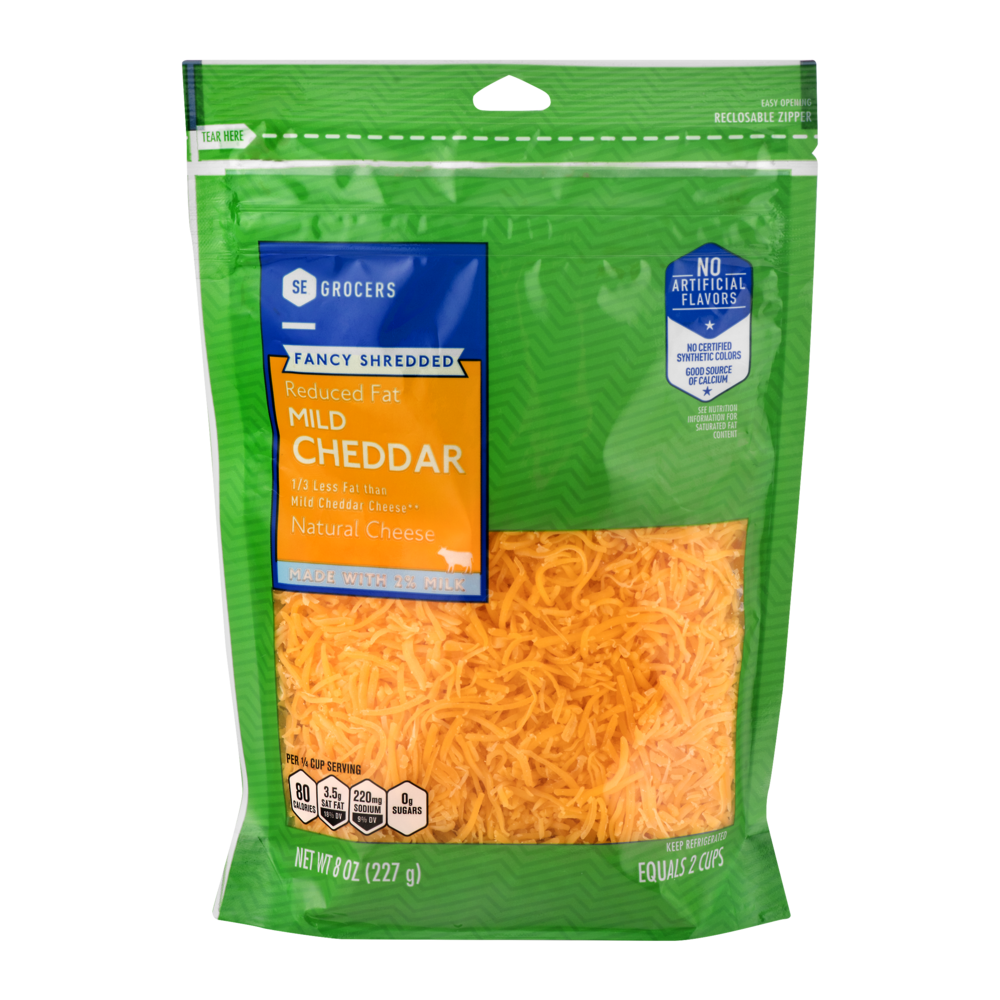 slide 1 of 1, SE Grocers Fancy Shredded Reduced Fat Mild Cheese, 8 oz