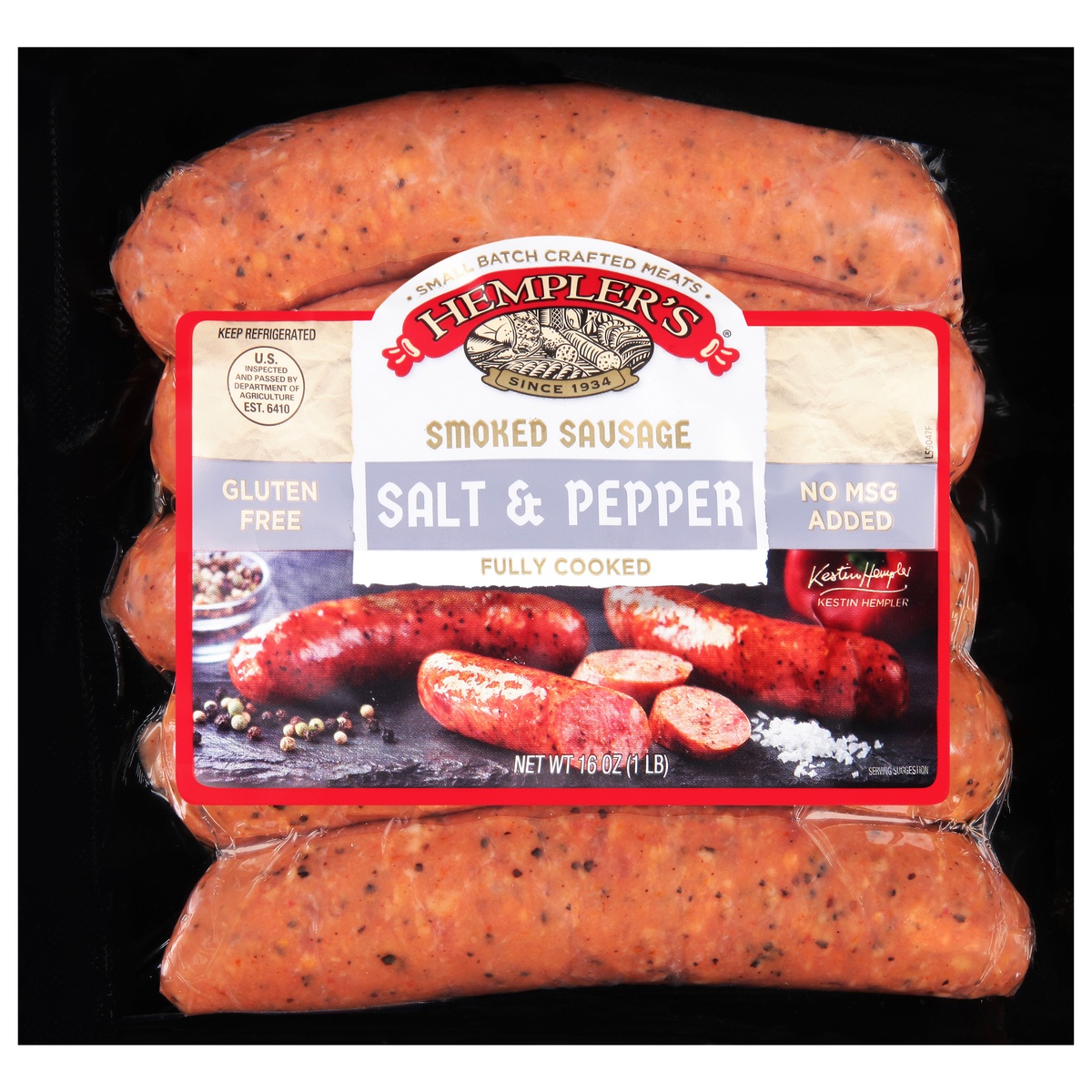 slide 1 of 9, Hempler's Salt And Pepper Pork Smoked Sausage, 1 lb