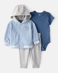 Carters Baby Boy 3-Piece French Terry Jacket Outfit Set - Blue Blue 3M