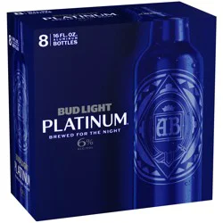 Bud Light Platinum Beer, 8 Pack 16 fl oz Aluminum Bottles