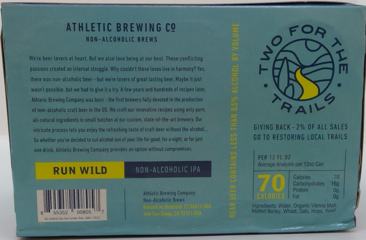 slide 2 of 2, Athletic Brewing Beer, IPA, Run Wild, 6 Pack, 6 ct; 12 oz