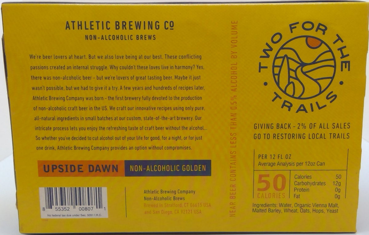 slide 2 of 2, Athletic Brewing Beer, Golden, Upside Dawn, 6 Pack, 6 ct; 12 oz