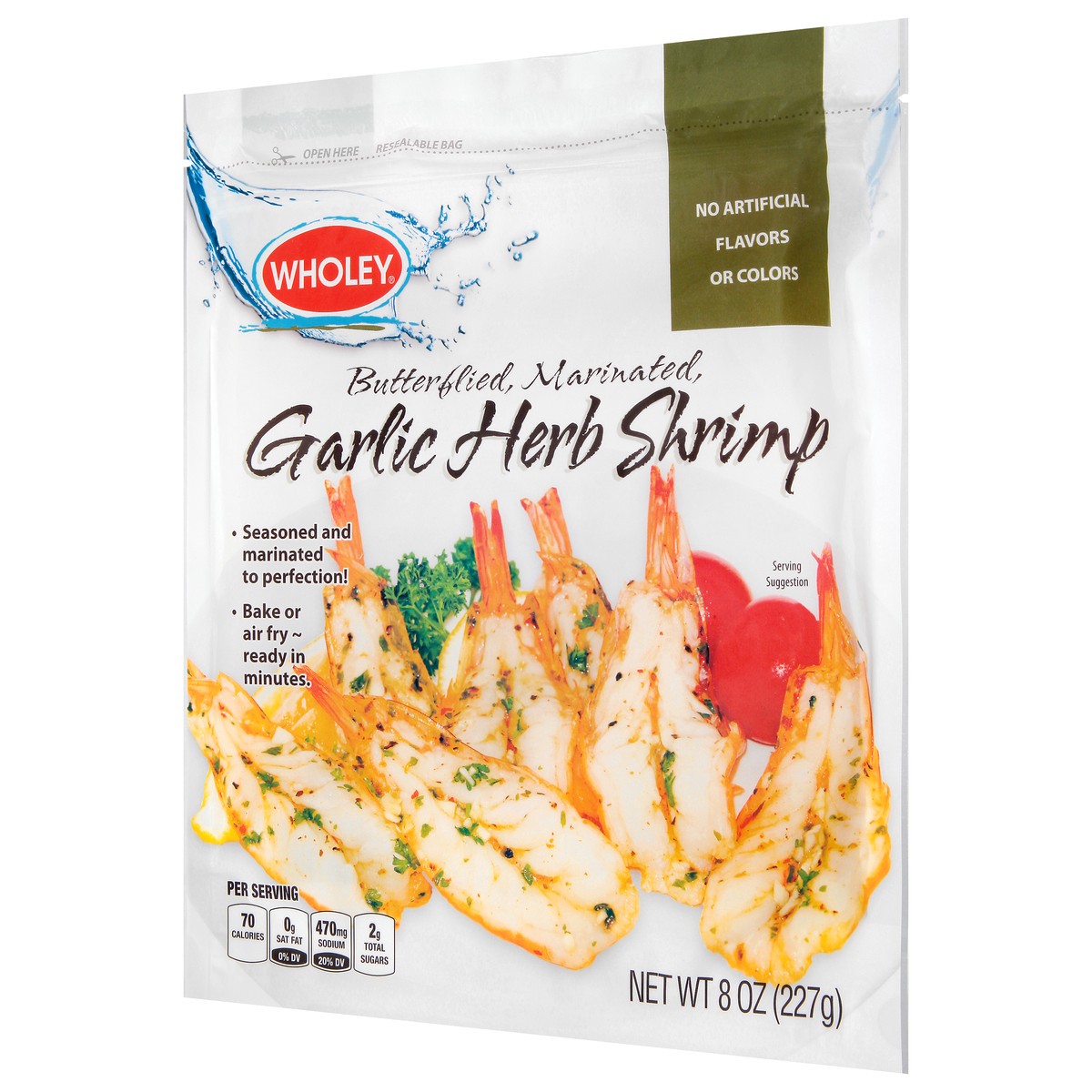 slide 7 of 14, Wholey Butterflied Marinated Garlic Herb Shrimp 8 oz, 8 oz