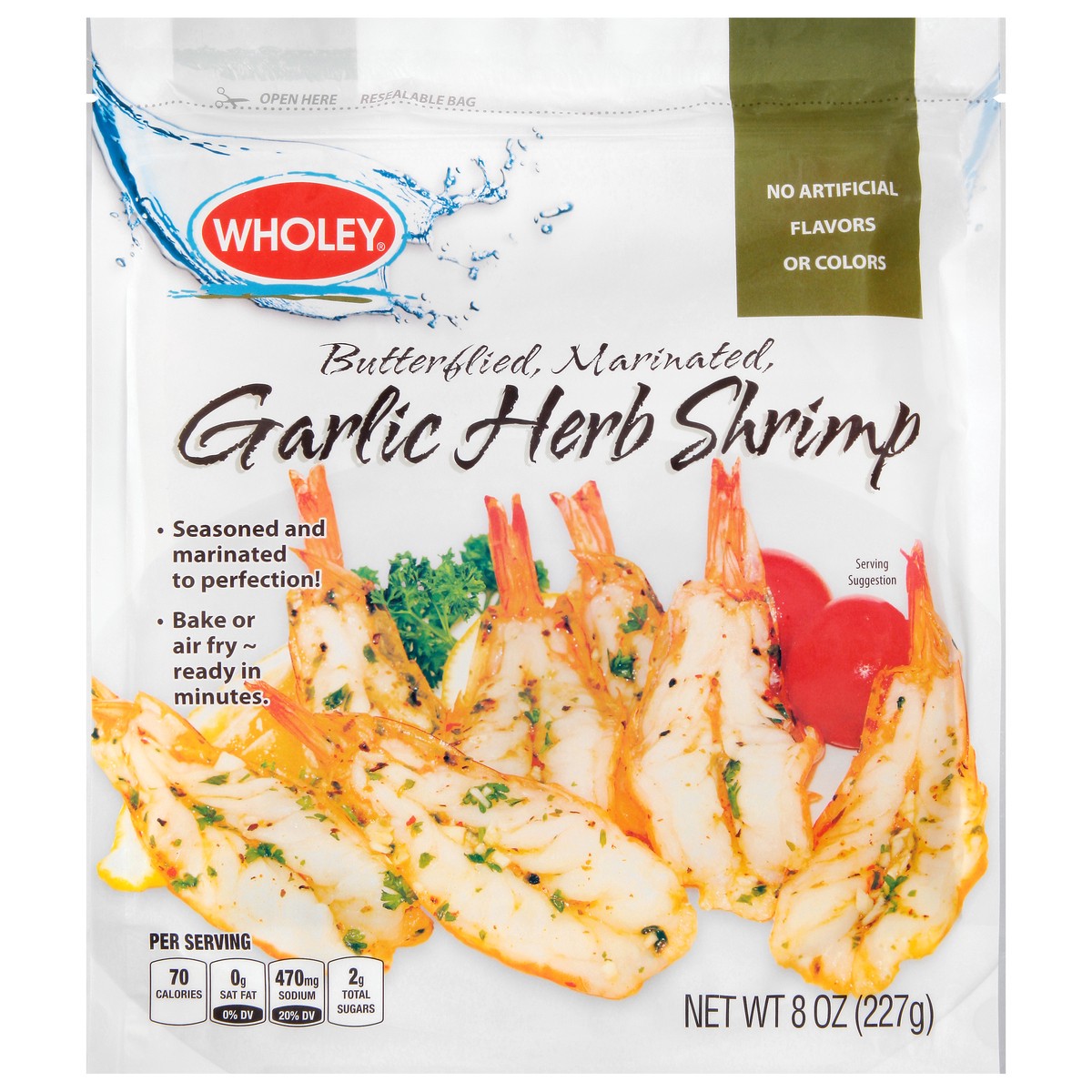 slide 11 of 14, Wholey Butterflied Marinated Garlic Herb Shrimp 8 oz, 8 oz