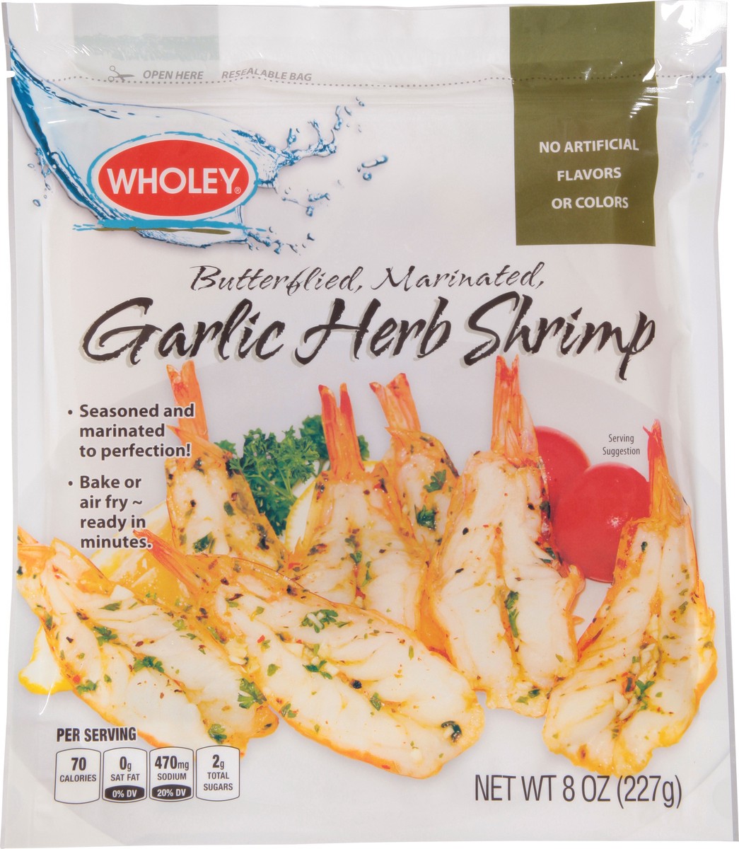slide 3 of 14, Wholey Butterflied Marinated Garlic Herb Shrimp 8 oz, 8 oz