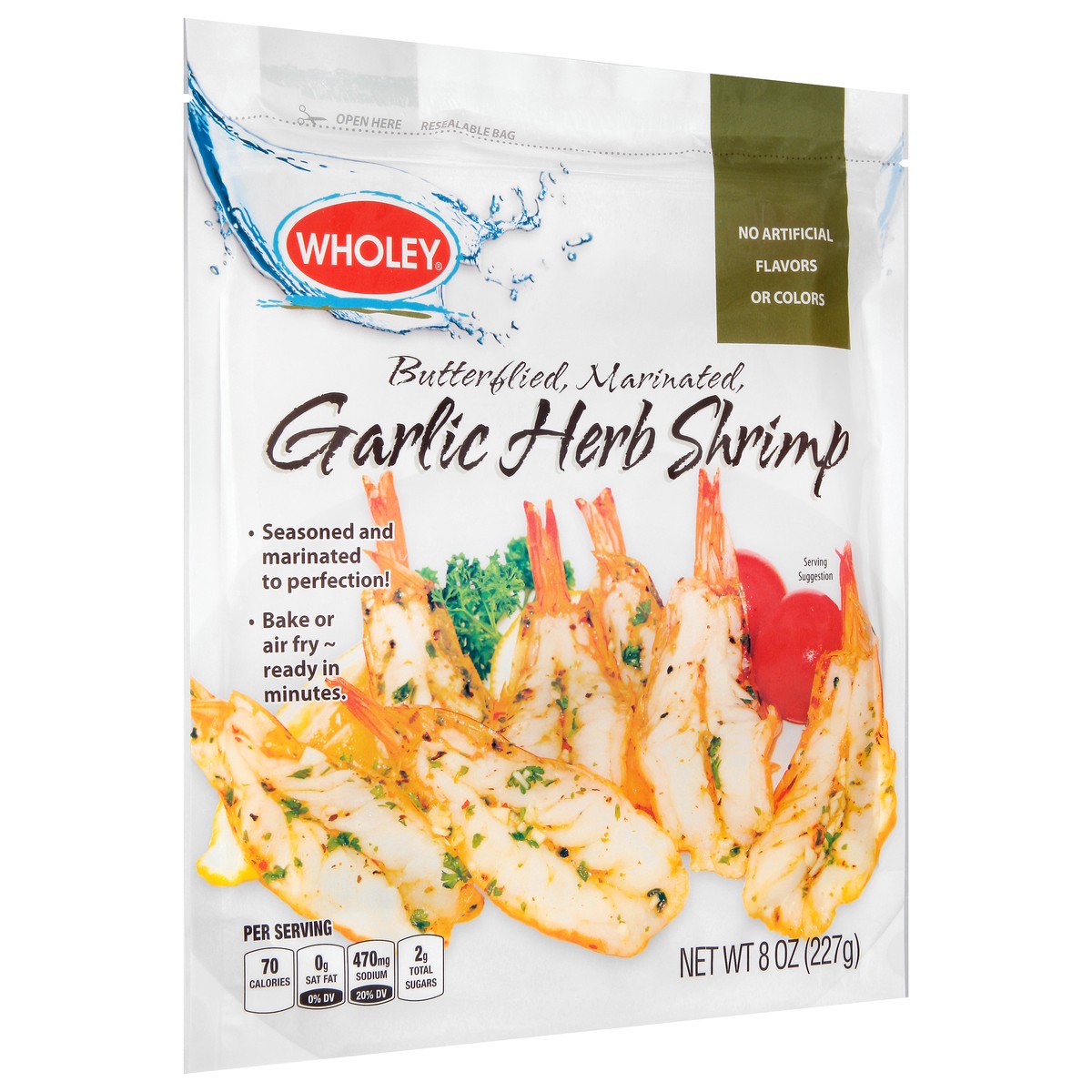 slide 12 of 14, Wholey Butterflied Marinated Garlic Herb Shrimp 8 oz, 8 oz