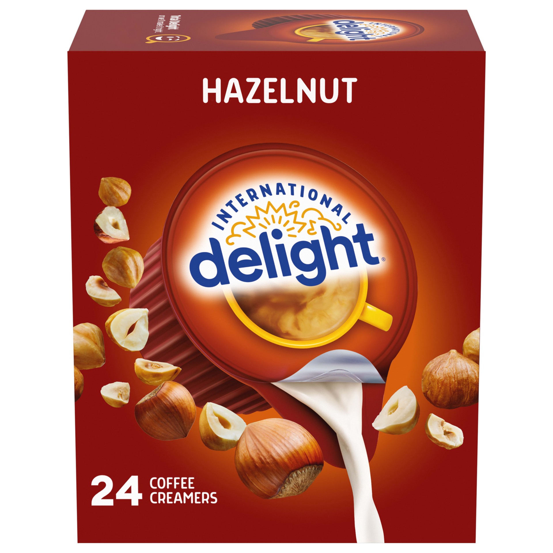 slide 1 of 14, International Delight Coffee Creamer Singles, Hazelnut, Shelf Stable Flavored Creamer, 24 Ct, 0.44 FL OZ, Pre-Portioned Creamers, 24 fl oz