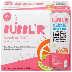 BUBBL'R Twisted Elix'r Antioxidant Raspberry/Lime/Citrus Sparkling Water 6 - 12 fl oz Cans