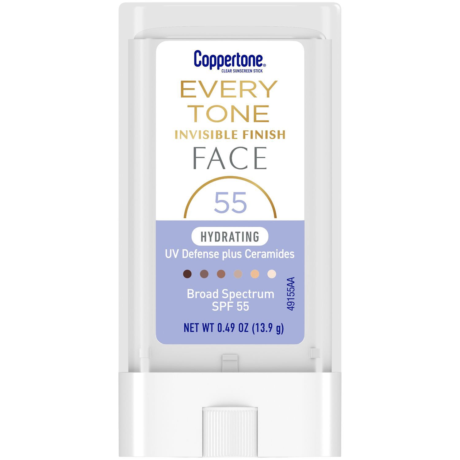 slide 1 of 1, Coppertone Every Tone Invisible Face Hydrate UV Defense Stick SPF 55, 0.49 oz