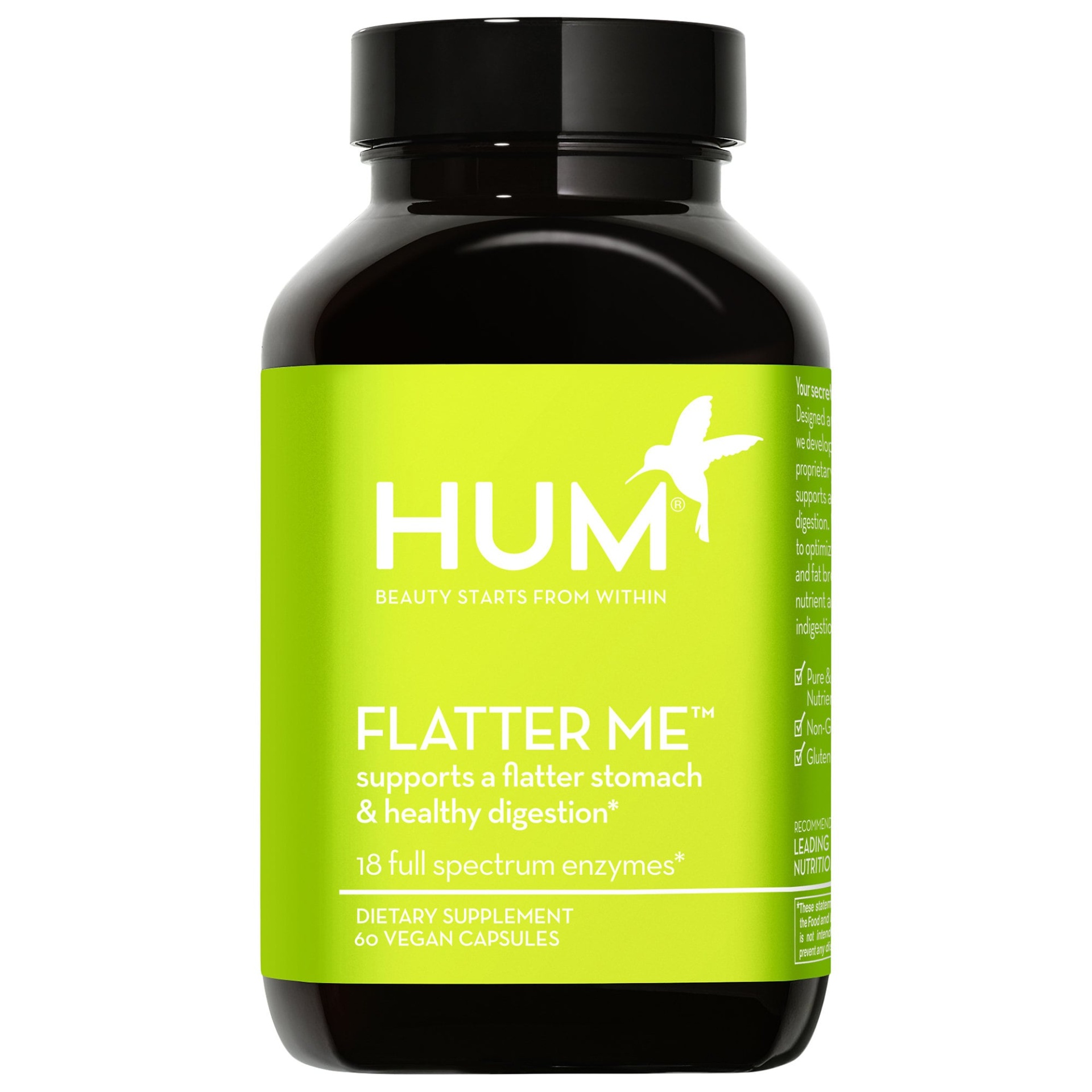 slide 1 of 1, HUM Nutrition Flatter Me Digestive Enzyme Supplement 60 Vegetarian Capsules,
