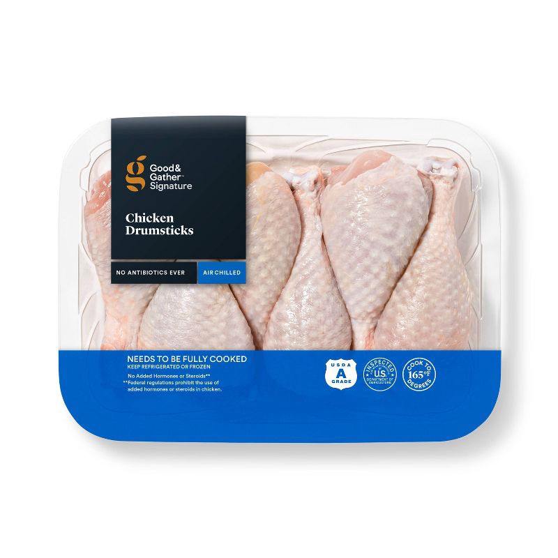 slide 1 of 3, Fresh No Antibiotics Every Air Chilled Chicken Drumsticks - 1.25-2.1lbs - price per lb - Good & Gather™, per lb