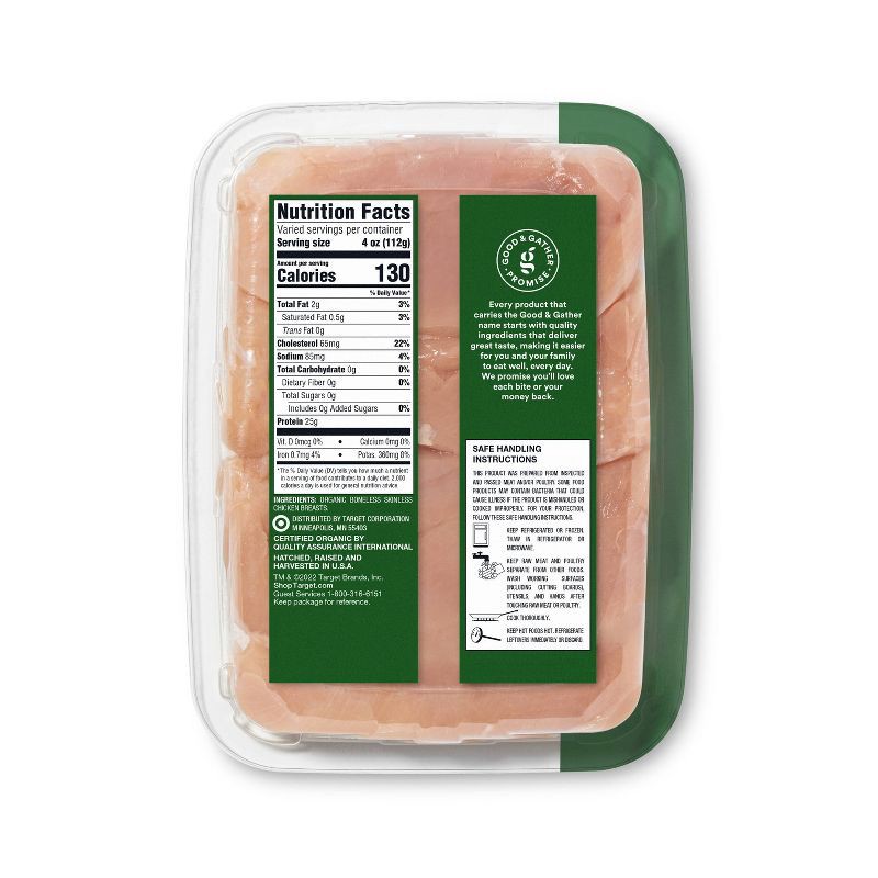 slide 3 of 3, Organic Boneless Skinless NAE Thin Sliced Chicken Breasts - 1-2 lbs - price per lb - Good & Gather™, per lb