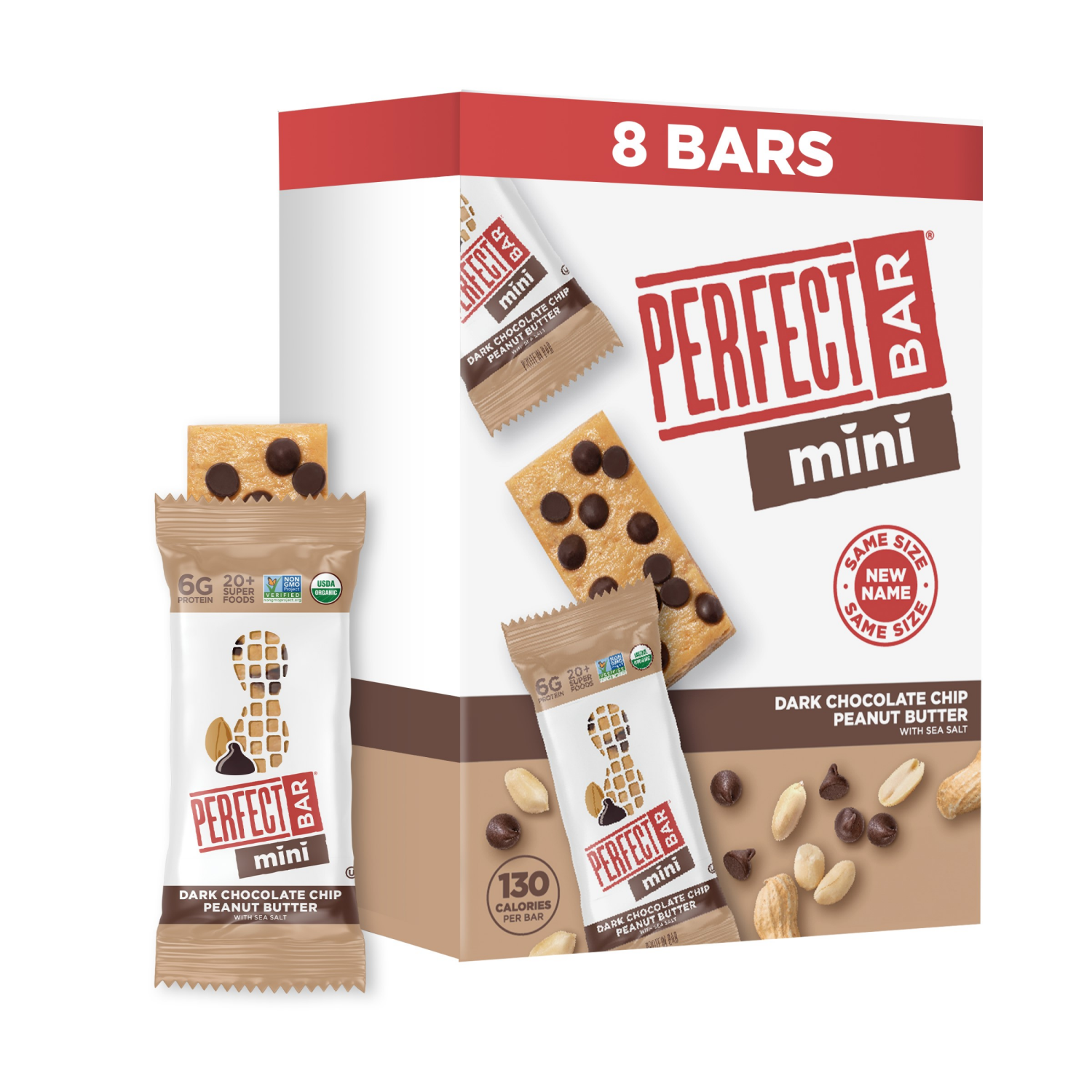 slide 1 of 5, Perfect Bar Mini Dark Chocolate Chip Peanut Butter Protein Bar, Organic- 7 oz, 8 ct