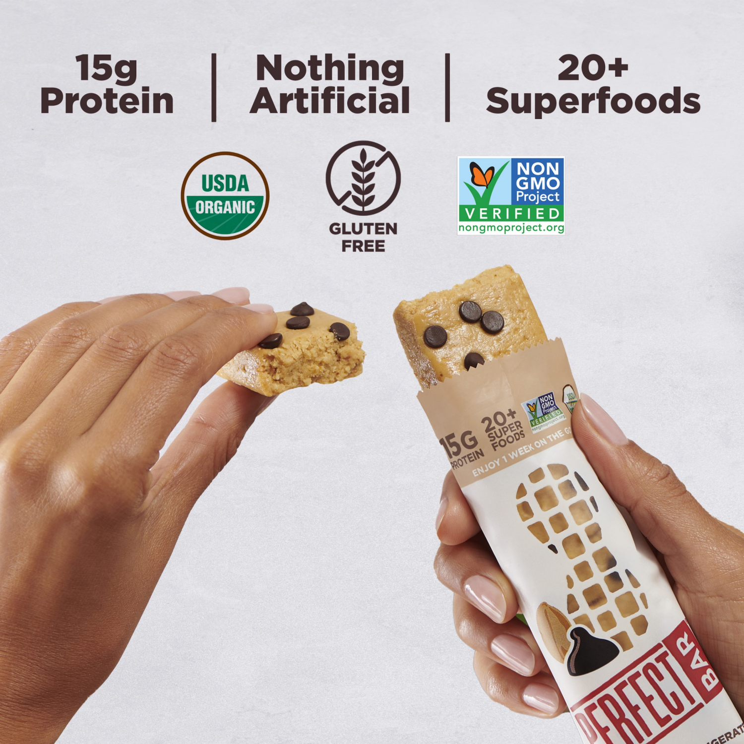 slide 3 of 5, Perfect Bar Gluten-Free Dark Chocolate Chip Peanut Butter Protein Bar, 4 count, 2.3 oz, 4 ct