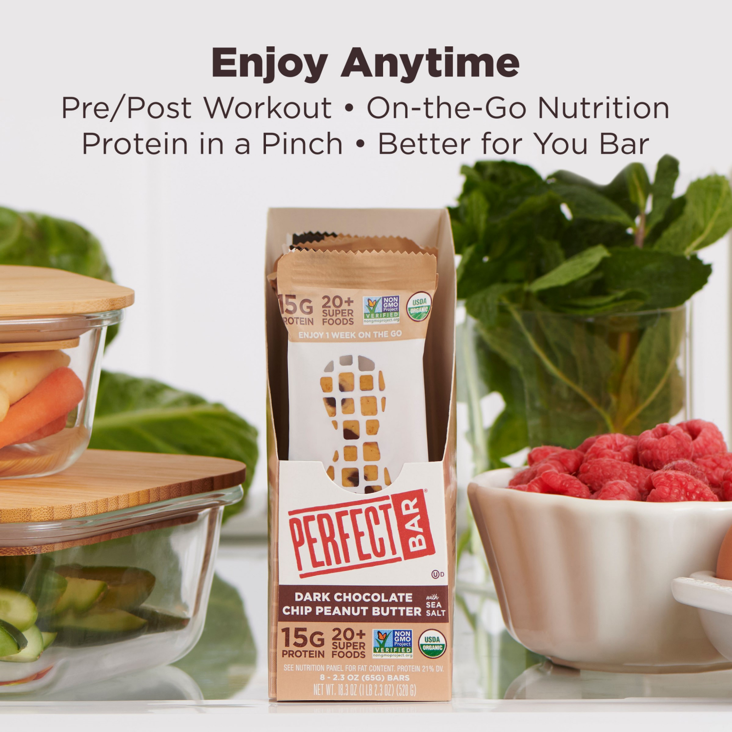 slide 4 of 5, Perfect Bar Gluten-Free Dark Chocolate Chip Peanut Butter Protein Bar, 4 count, 2.3 oz, 4 ct