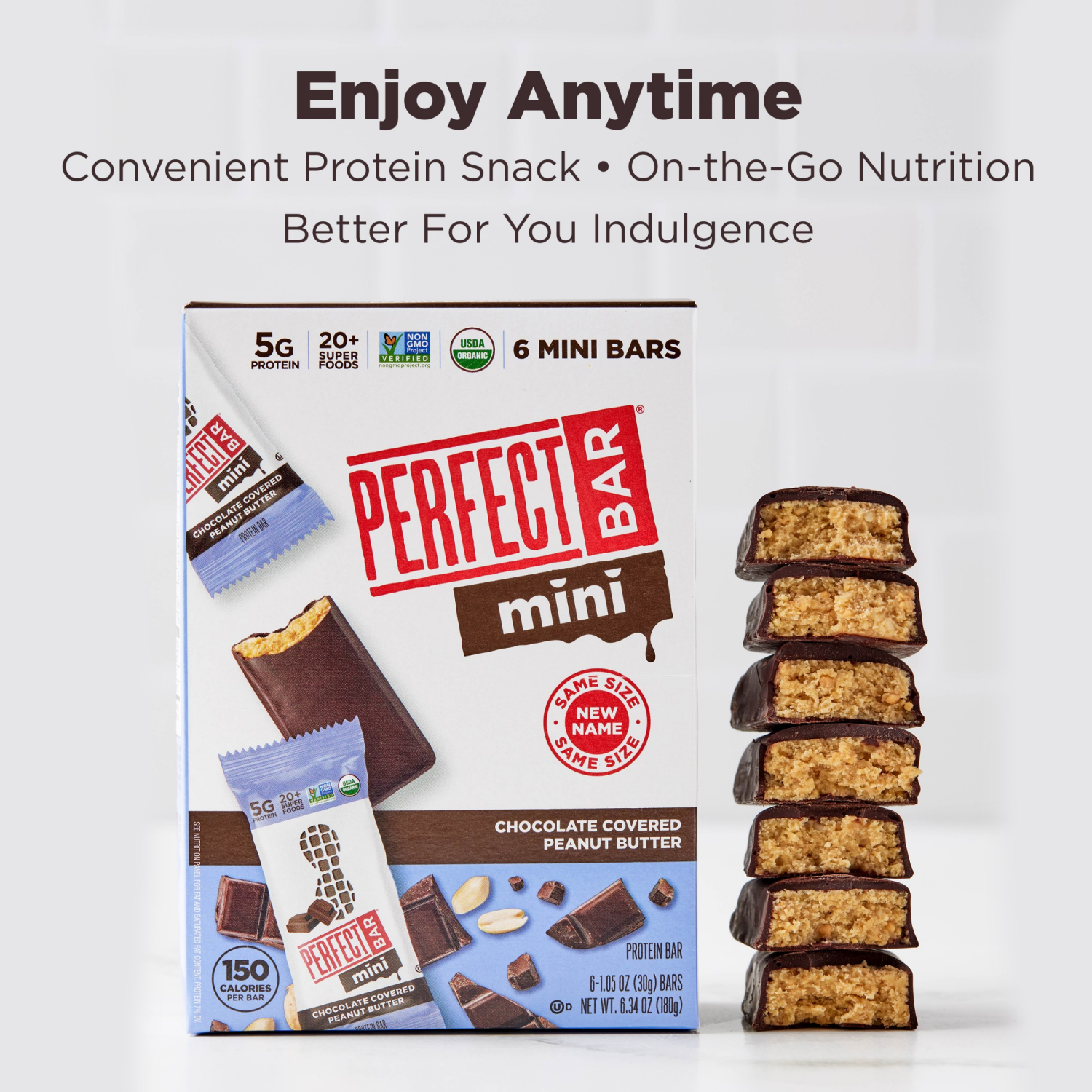 slide 4 of 5, Perfect Bar Mini Gluten-Free Chocolate Covered Peanut Butter Protein Bar, 6 count, 1.05 oz, 6 ct