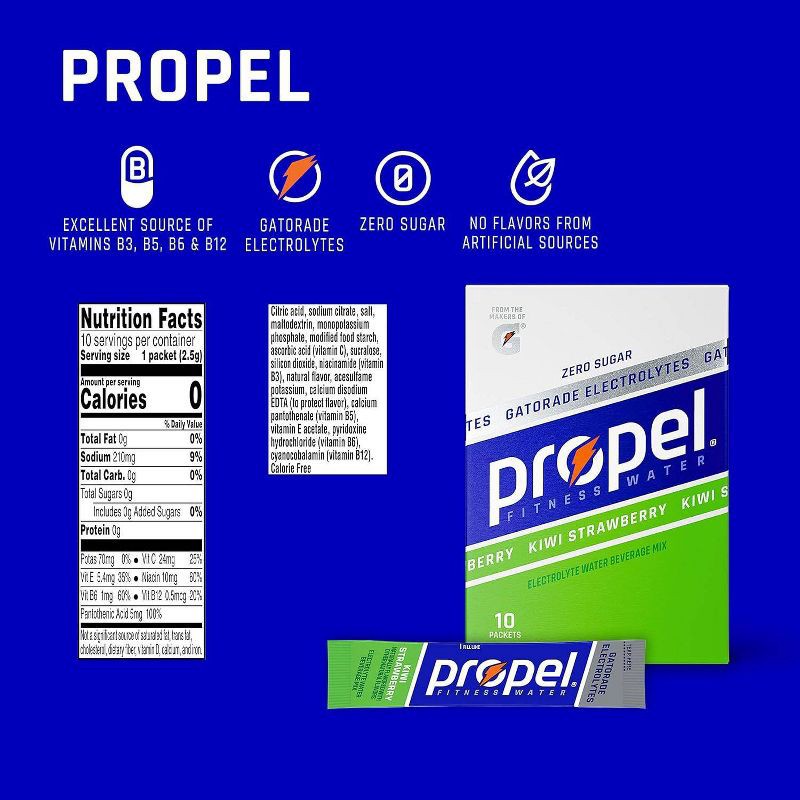 slide 6 of 9, Propel Kiwi Strawberry Sports Drink mix - 0.88oz/10ct, 0.88 oz, 10 ct