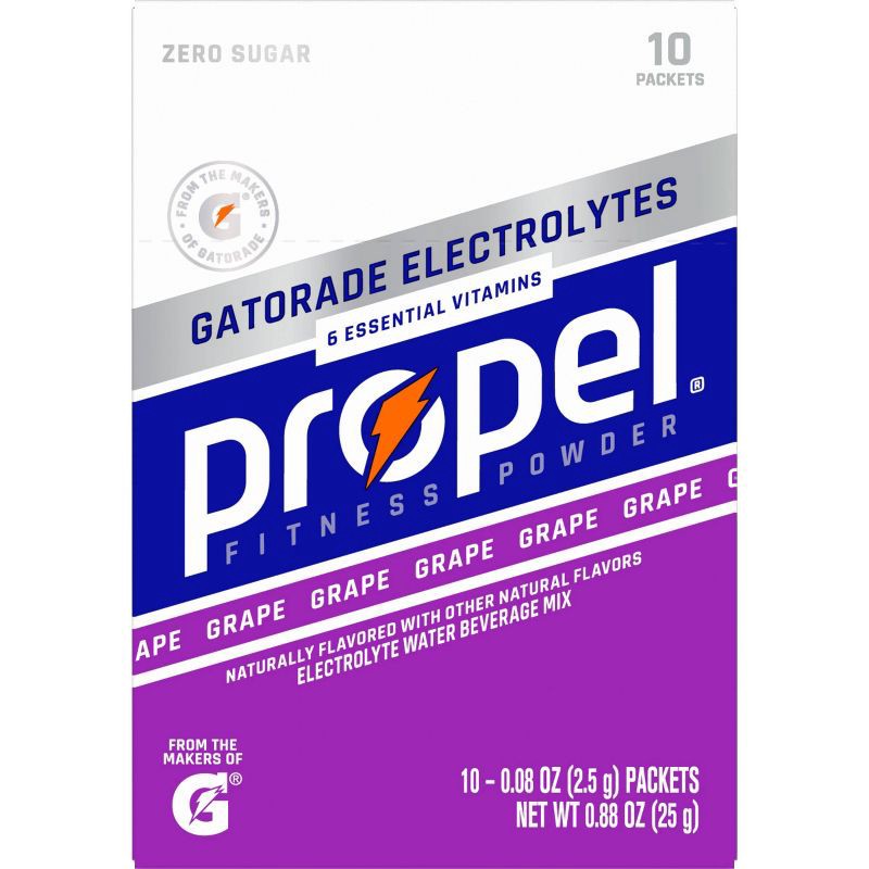slide 5 of 11, Propel Grape Sports Drink Mix - 10ct/0.08oz Pouches: Hydration Powder, Zero Calories, No Added Sugar, 10 ct, 0.08 oz