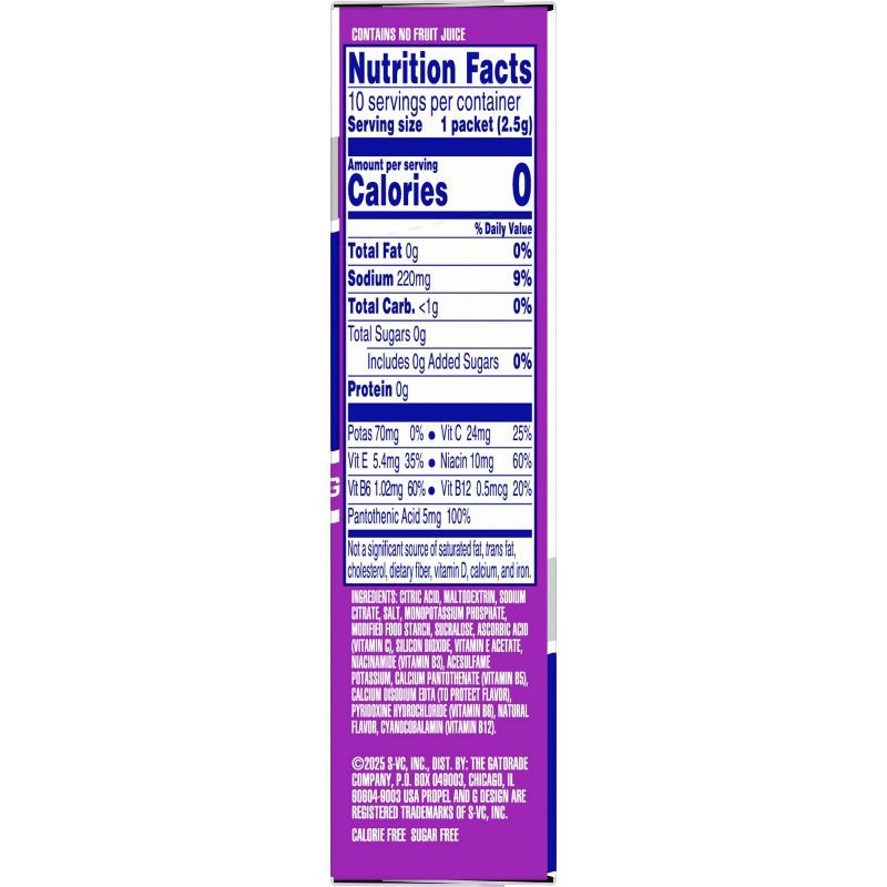 slide 10 of 11, Propel Grape Sports Drink Mix - 10ct/0.08oz Pouches: Hydration Powder, Zero Calories, No Added Sugar, 10 ct, 0.08 oz