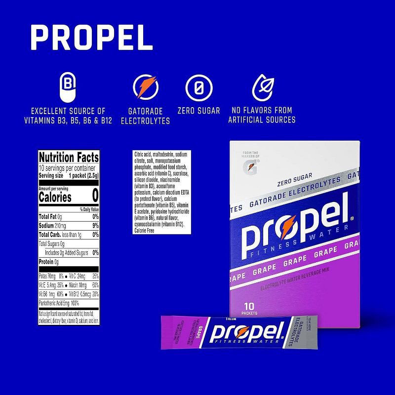 slide 6 of 10, Propel Grape Sports Drink Mix - 10ct/.88oz, 10 ct, .88 oz