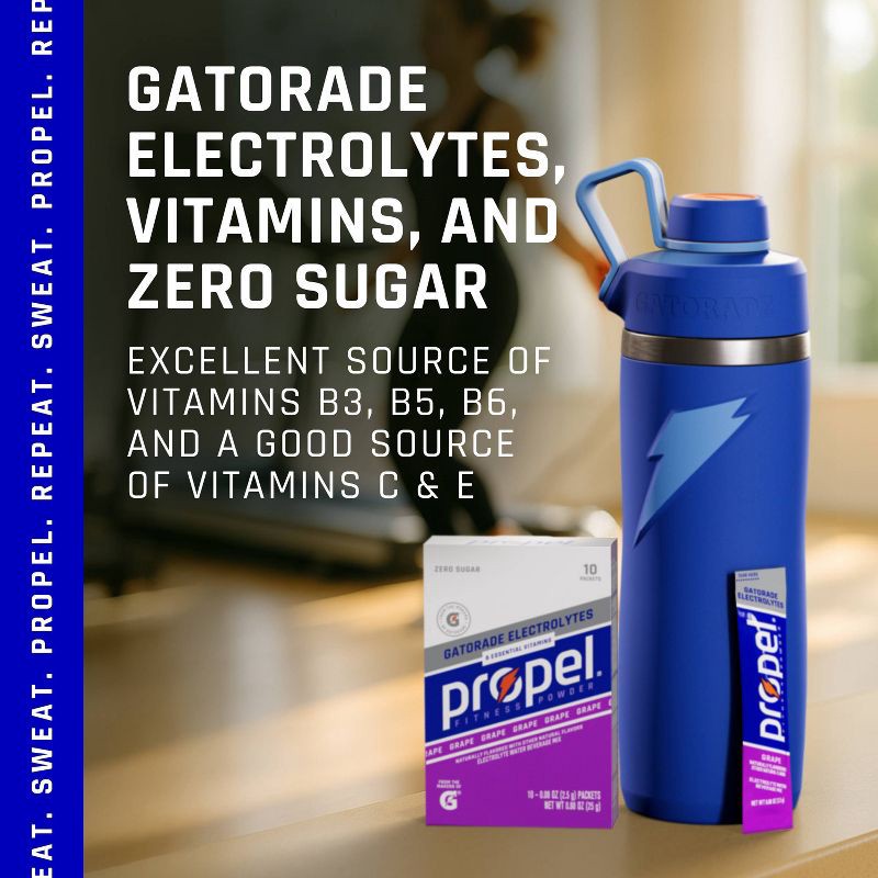 slide 11 of 11, Propel Grape Sports Drink Mix - 10ct/0.08oz Pouches: Hydration Powder, Zero Calories, No Added Sugar, 10 ct, 0.08 oz