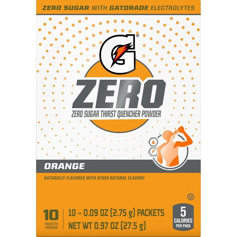 slide 2 of 12, Gatorade GZERO Orange Sports Drink Mix - 1.08oz: Hydration, Low Calorie, No Added Sugar, 1.08 oz