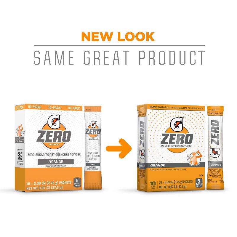 slide 9 of 12, Gatorade GZERO Orange Sports Drink Mix - 1.08oz: Hydration, Low Calorie, No Added Sugar, 1.08 oz