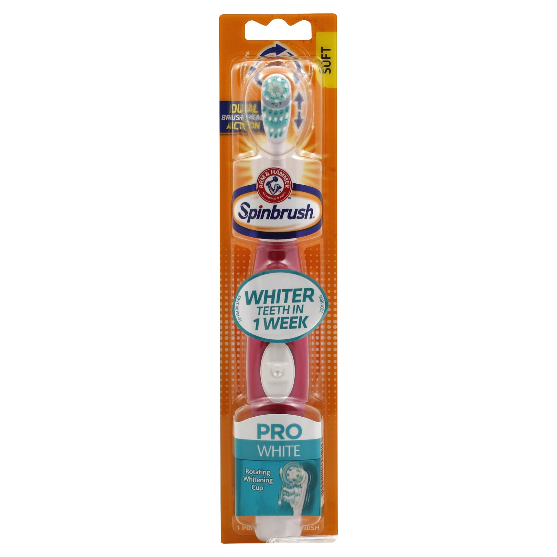 slide 1 of 9, ARM & HAMMER Spinbrush Pro White Battery Powered Soft Toothbrush, 1 ct