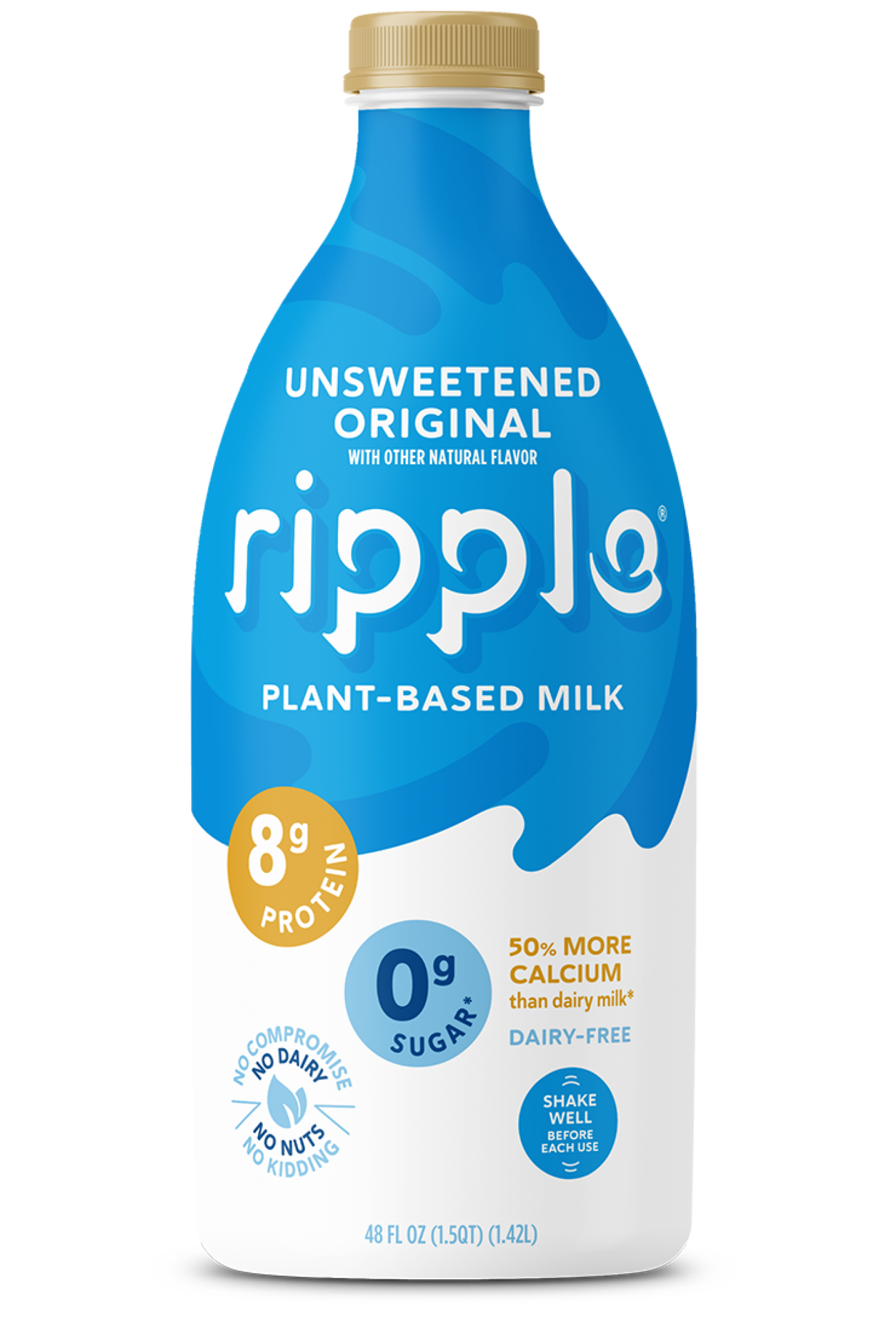 slide 1 of 2, Ripple Plant-Based Unsweetened Original Milk 48 fl oz, 48 oz