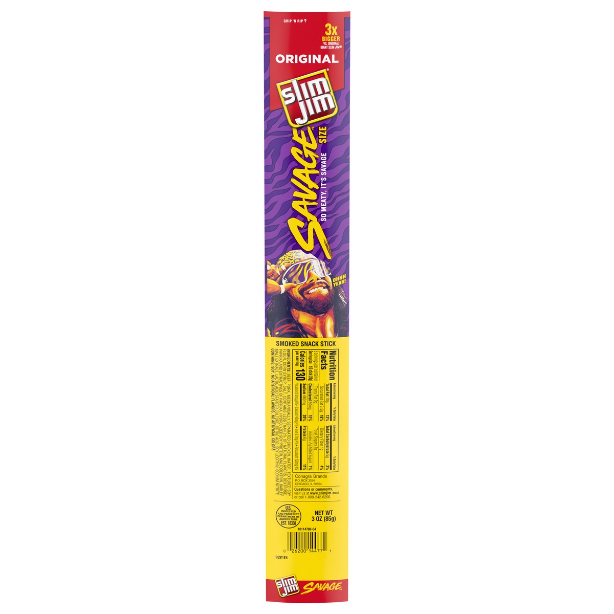 slide 1 of 5, Slim Jim Smoked Original Snack Stick Savage Size - 3 oz, 3 oz