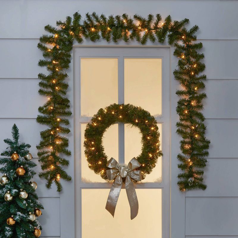 slide 2 of 4, 20" Pre-lit Pine Artificial Christmas Wreath Clear Lights - Wondershop™: Indoor/Outdoor, Wall/Door Decor, 1 ct