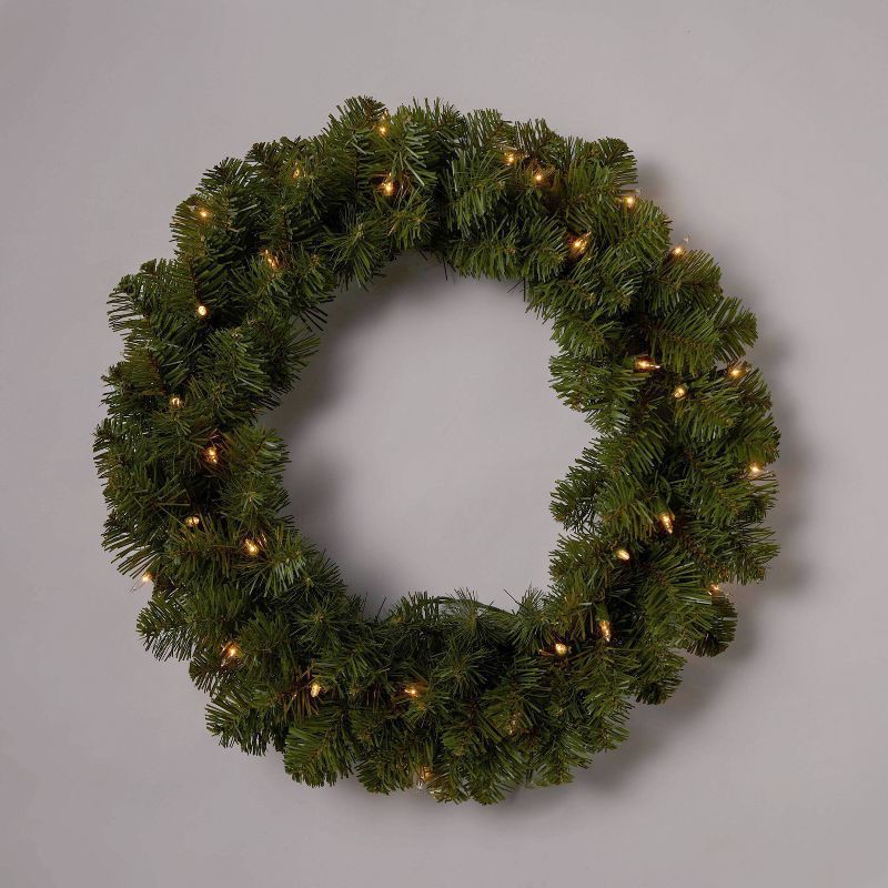 slide 1 of 4, 20" Pre-lit Pine Artificial Christmas Wreath Clear Lights - Wondershop™: Indoor/Outdoor, Wall/Door Decor, 1 ct